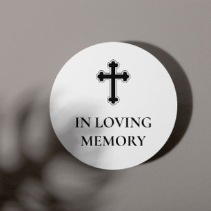 White Black Cross Elegant In Loving Memory Classic Round Sticker