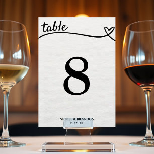White & Black Cute Heart Line Wedding Table Number