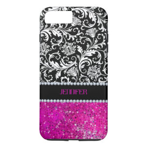 White & Black Damasks Pink Glitter & Diamonds Case-Mate iPhone Case