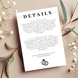 White & Black Diamond Ring Monogram Wedding Detail Enclosure Card