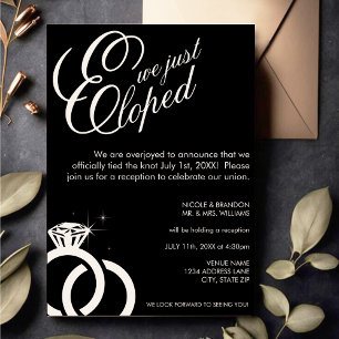 White & Black Diamond Ring Photo Wedding Reception Invitation
