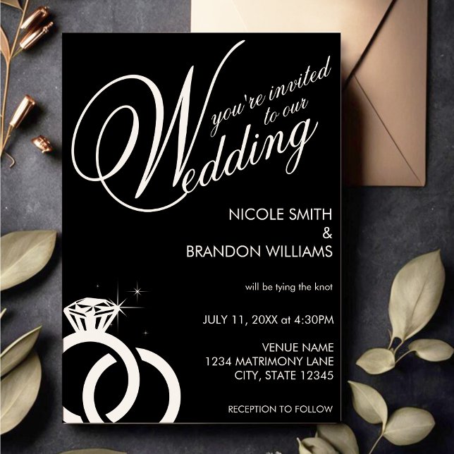 White & Black Diamond Ring Wedding Invitation (White & Black Diamond Ring Wedding Invitation)