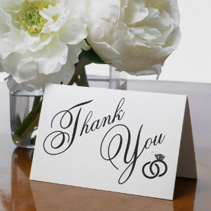 White & Black Diamond Ring Wedding Thank You Card