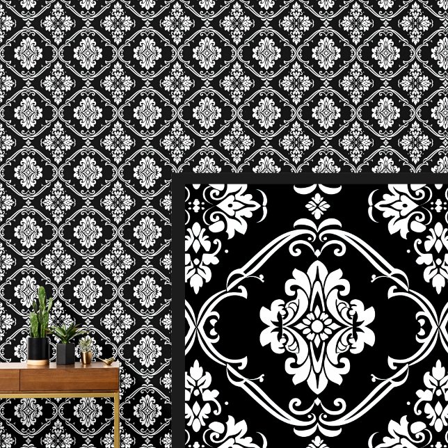 White &  Black Dramatic Gothic Damask  Wallpaper (Creator Uploaded)
