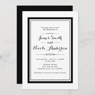 White & Black Elegant Chic Couture Wedding Invitation