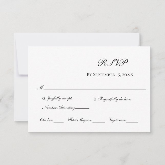 White Black Elegant Formal Traditional Wedding  RSVP Card (Front)