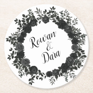 White Black Elegant Rose Gothic Wedding Coasters