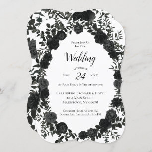 White Black Elegant Rose Gothic Wedding Invitation