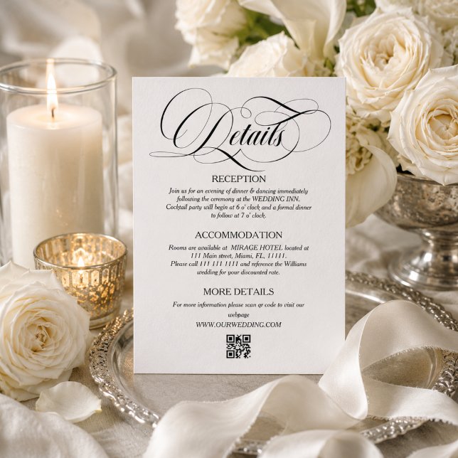 White & Black Elegant Script Wedding Details Enclosure Card (Creator Uploaded)