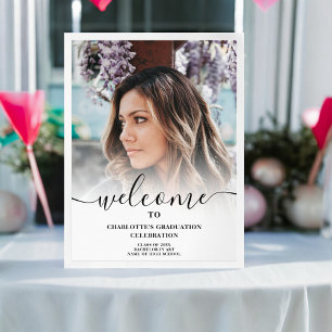 White black elegant script welcome graduation poster