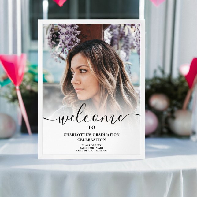 White black elegant script welcome graduation poster (White black elegant script welcome graduation poster)