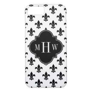 White Black Fleur de Lis Black 3 Initial Monogram Case-Mate iPhone Case