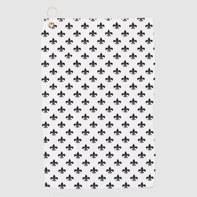 White Black Fleur De Lis Delicate Mardi Gras Golf Towel (Front)