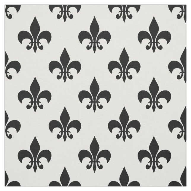 White Black Fleur-de-lis Textile Fabric (Swatch)