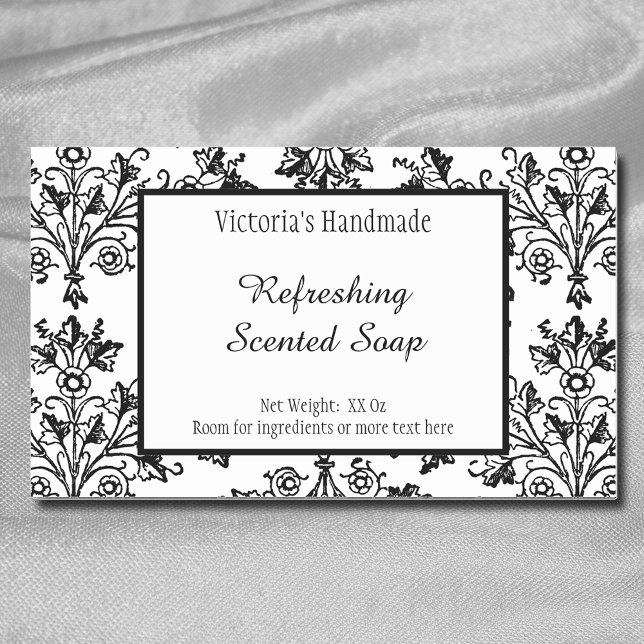 White Black Floral Damask Editable Soap Stickers (Creator Uploaded)