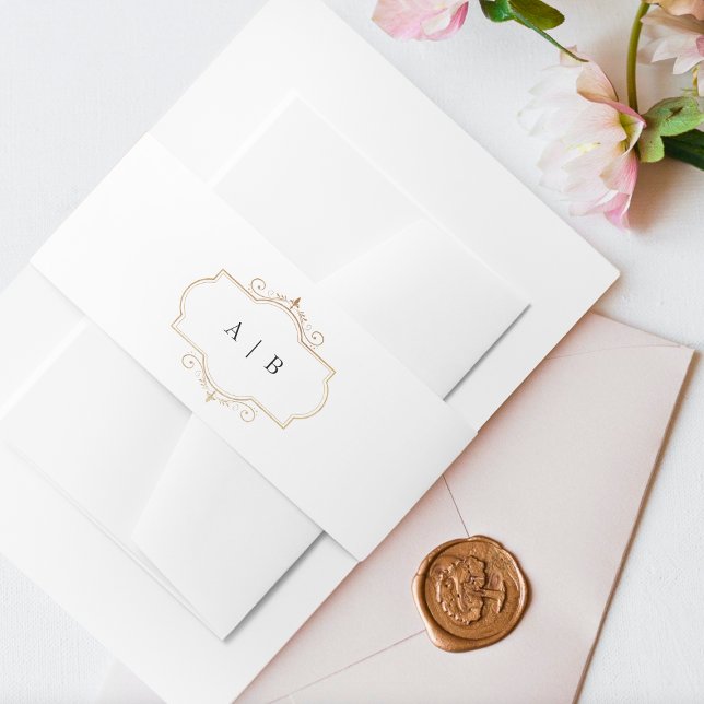 white black formal gold crest wedding invitation belly band (Creator Uploaded)