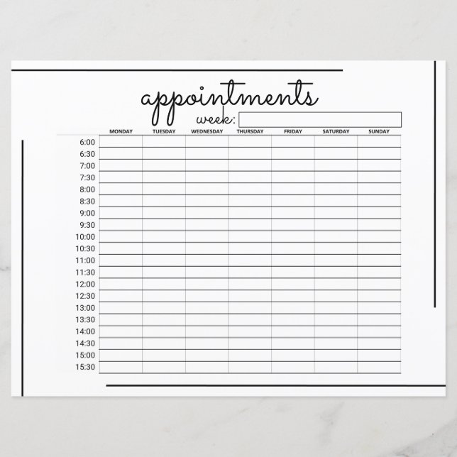 White Black Frame Script Logo Appointment Schedule (Front)