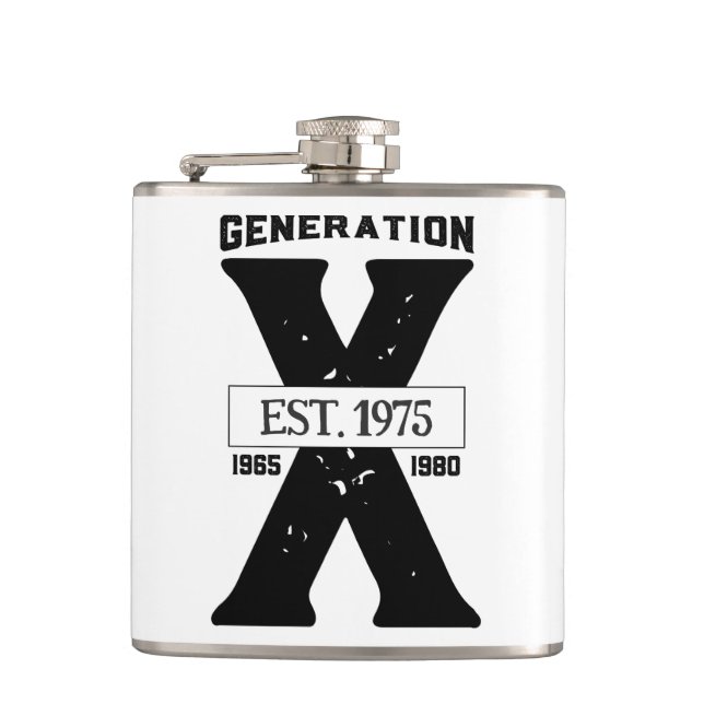 White & Black Generation X Vinyl Wrapped Flask (Front)
