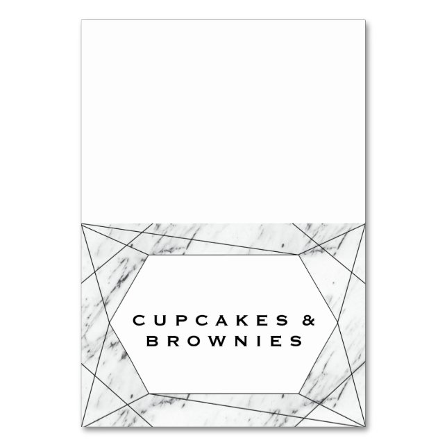 White & Black Geometric Marble Buffet Food Labels Table Number (Front)