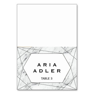 White & Black Geometric Marble Escort Place Cards