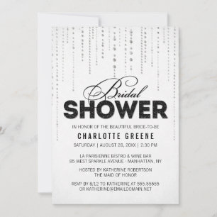 White & Black Glitter Look Bridal Shower Invitation