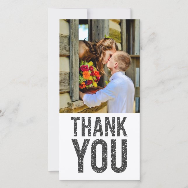 White & Black Glitter Thank You Photo Cards (Front)