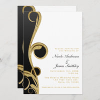 White Black Gold Chic Elegant Swirl Wedding