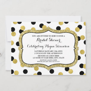 White Black Gold Confetti Bridal Shower Invitation