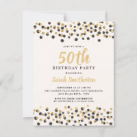 White Black Gold Confetti Glitter 50th Birthday