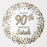White Black Gold Confetti Glitter 90th Birthday Balloon<br><div class="desc">Elegant black and gold confetti glitter on white 90th birthday party air-filled balloon for women. These balloons are printed on both sides. Contact me for assistance with your customisations or to request additional matching or coordinating Zazzle products for your party.</div>
