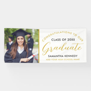 White Black Gold Congrats Grad Photo Graduation Banner