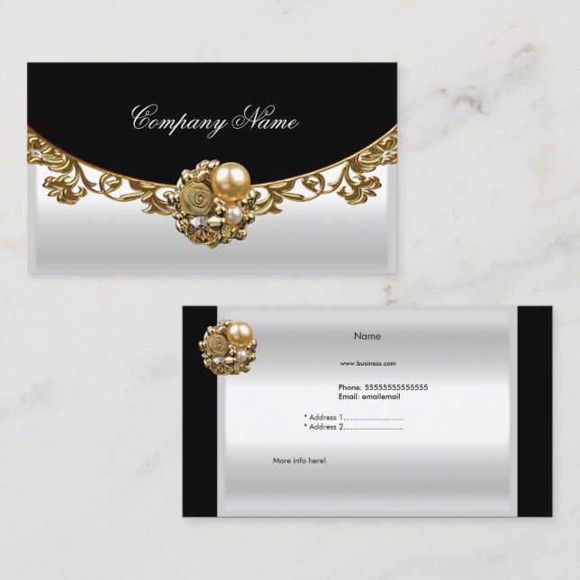 White Black Gold Elegant Boutique Gold Profile Business Card (Front/Back)