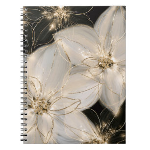 White Black Gold Flowers Birthday Notebook