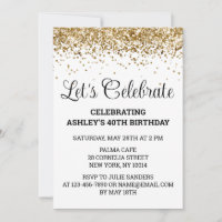 White Black Gold Glitter 40th Birthday Party Forty
