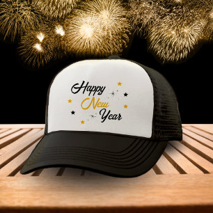 White Black & Gold Happy New Year Trucker Hat