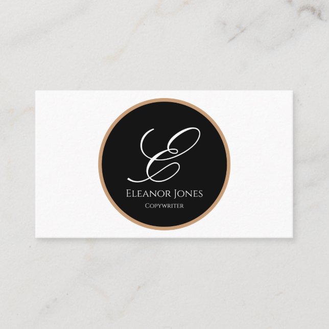 White, Black & Gold Initial Name Personalised Business Card (Front)
