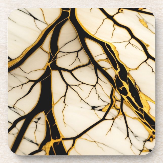 White Black Gold Marble Ceramic Tile Coaster (Front)
