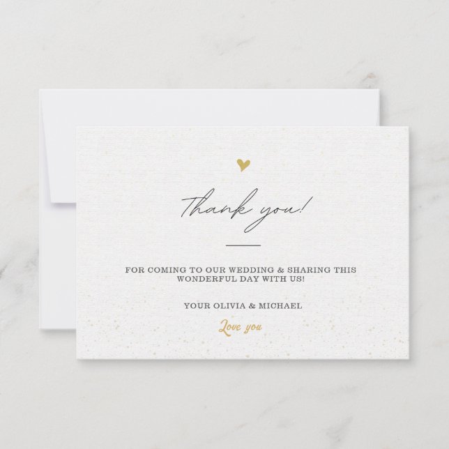 White & Black Gold Minimal Calligraphy Wedding  Thank You Card (Front)