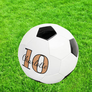 White black gold monogram initials name number soccer ball