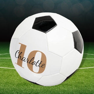 White black gold monogram initials name number soccer ball