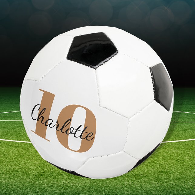 White black gold monogram initials name number soccer ball (Creator Uploaded)