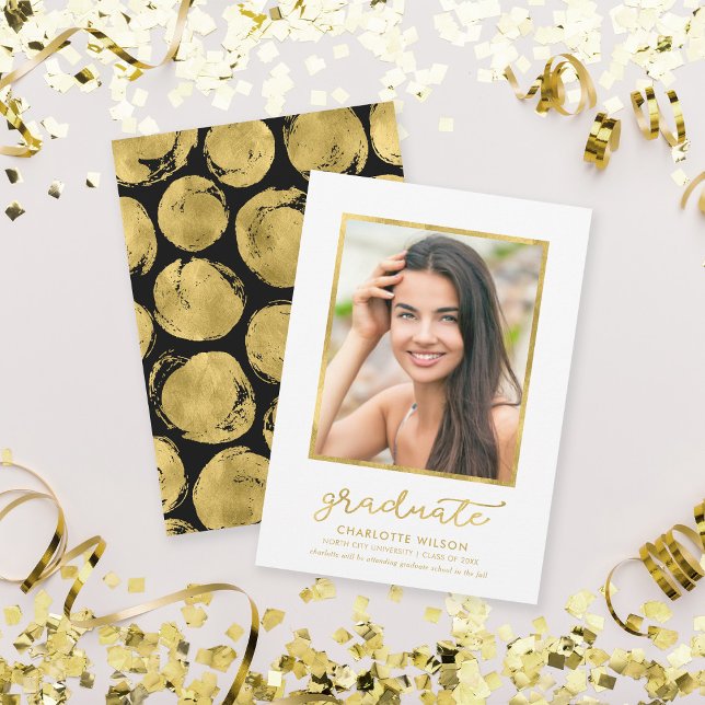 White Black Gold Photo Graduation Announcement (Creator Uploaded)