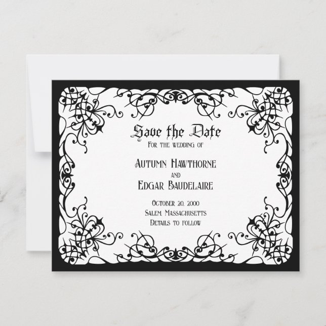White Black Gothic Wedding Save The Date (Front)
