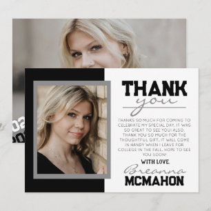 White & Black Graduation 2 Photo Thank You Card