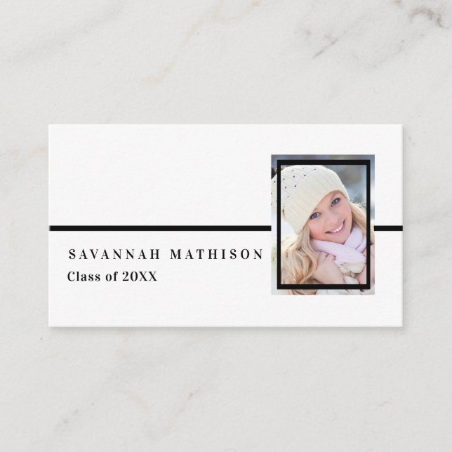 White | Black Graduation Photo Insert Name Cards (Front)