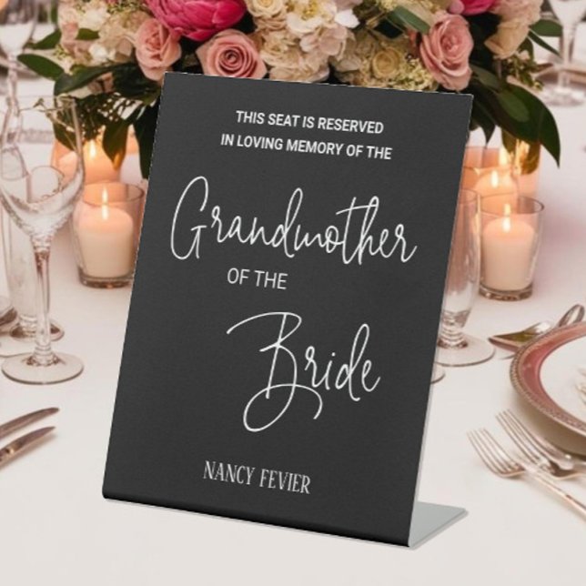 White Black Grandmother of Bride Memorial Wedding Pedestal Sign (Creator Uploaded)