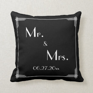 White Black Great Gatsby Art Deco Wedding Pillows