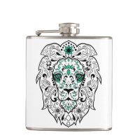 White Black & Green Glitter Lion Sugar Skull
