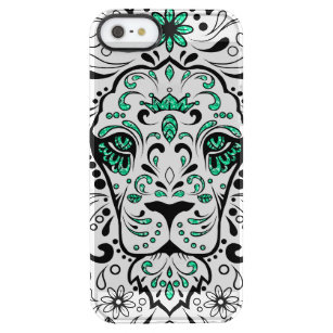 White Black & Green Glitter Lion Sugar Skull Clear iPhone SE/5/5s Case