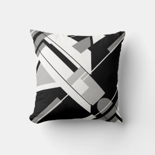 White Black Grey Diagonal MCM-inspired Abstract Cushion